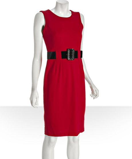 Calvin Klein Red Stretch Knit Belted Sheath Dress In Red Lyst