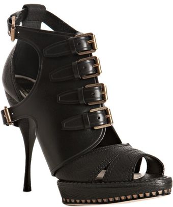 Dior Black Leather Cavaliere Buckle Sandals - Lyst