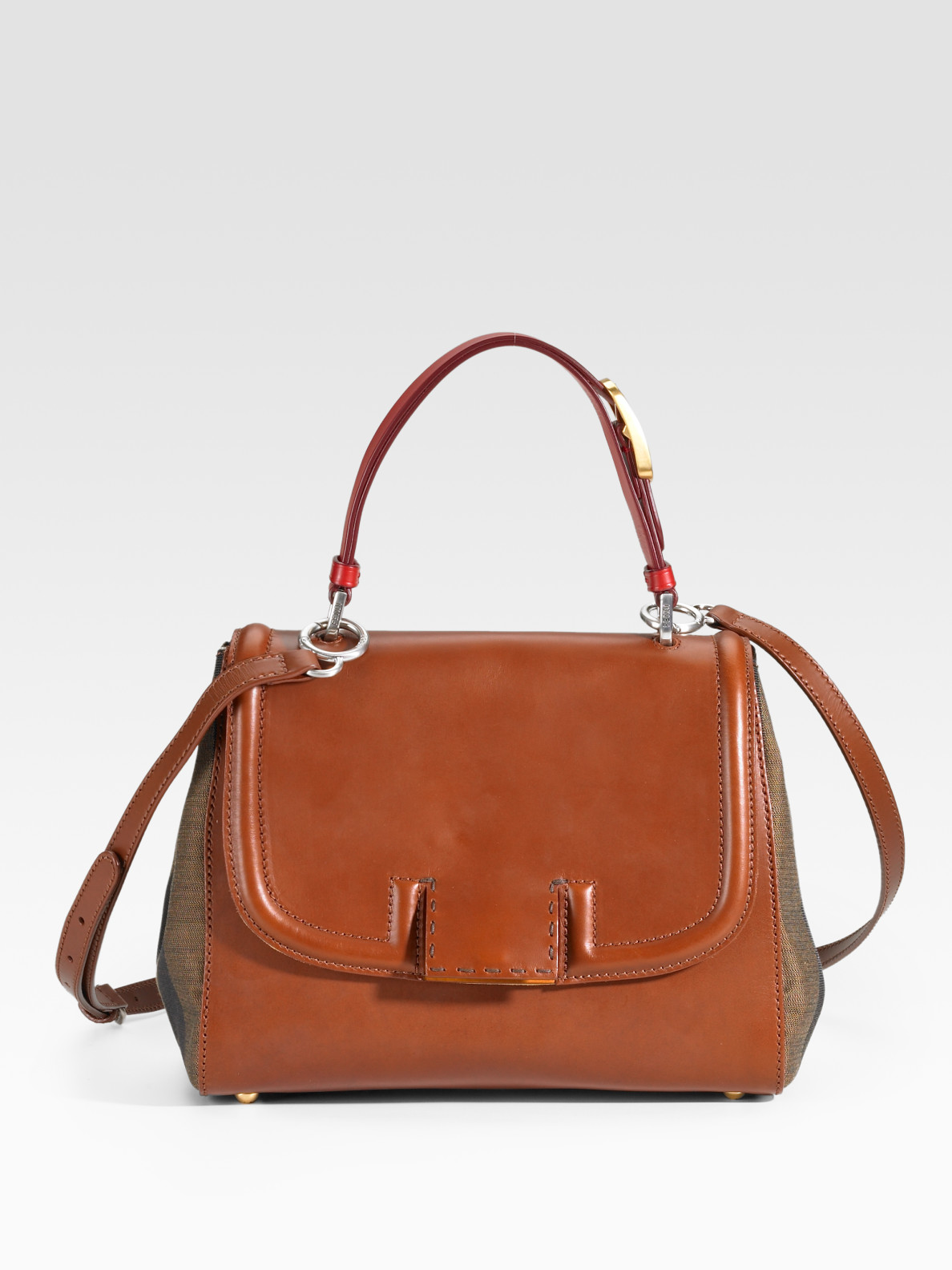 Fendi Striped Silvana Top Handle Bag in Brown (tobacco) Lyst