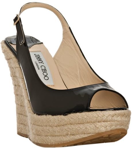 Jimmy Choo Black Patent Polar Platform Slingback Wedges in Black - Lyst