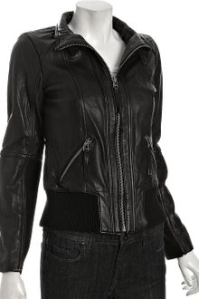 Michael by Michael Kors Black Leather Knit Trim Bomber - Lyst