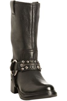 Miu Miu Black Leather Studded Harness Boots - Lyst