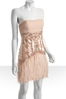 Sue Wong Blush Silk Blend Feather Detail Strapless Dress - Lyst