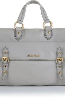 Miu Miu Buckle Detail Leather Tote - Lyst