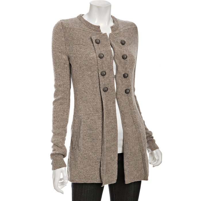 Free People Taupe Heather Wool Military Moments Cardigan Sweater in