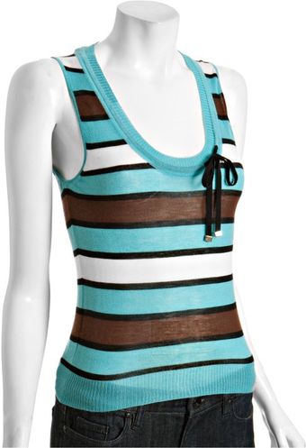  Teal Striped Cashmere Maglia Sweater Tank 