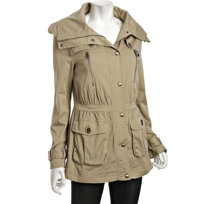 Miss Sixty Safari Khaki Stretch Cotton Hooded Cinched Waist Anorak in Green (khaki) | Lyst