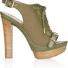 Emilio Pucci Leather and Canvas Laceup Sandals in Green (olive) - Lyst