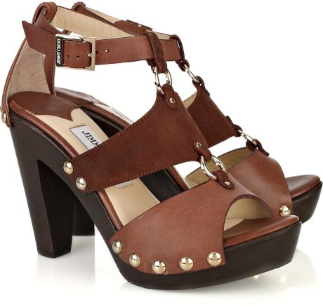 Jimmy Choo Ursula Leather and Suede Sandals in Brown - Lyst