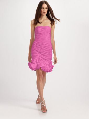 Vicky Tiel Ruched Ruffle-hem Dress - Lyst