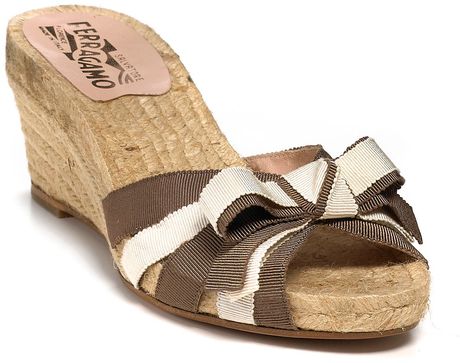 Ferragamo Grisson Espadrille Wedge Sandals in Brown (White)