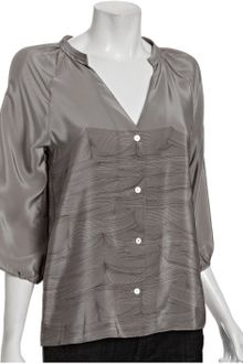 Geren Ford Grey Wave Silk Pleated V-neck Blouse - Lyst