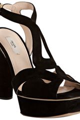 Prada Black Suede Cutout Platform Sandals