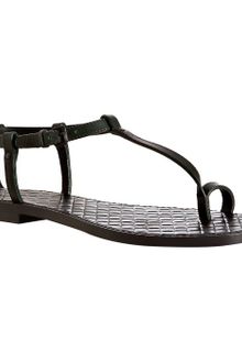 Bottega Veneta Dark Green Leather Thong Flat Sandals - Lyst