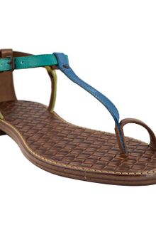 Bottega Veneta Turquoise and Brown Leather Thong Flat Sandals - Lyst