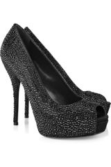 Gucci Crystal-embellished Silk-satin Peep-toe Pumps