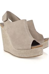 Pedro Garcia Trisha Castoro Suede and Linen Wedge Sandals