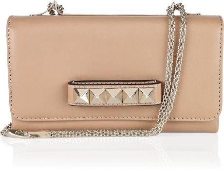 Valentino Va Va Voom Studded Leather Convertible Clutch in Beige - Lyst