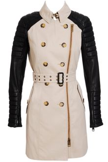 Burberry Prorsum Gabardine Trench Coat with Leather Biker Sleeves - Lyst