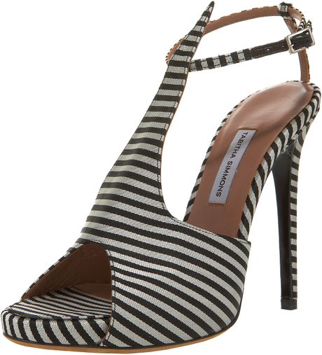 Tabitha Simmons Striped Silk Tstrap Sandal in Black - Lyst