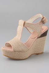 Tibi T Strap Linen Platform Sandals
