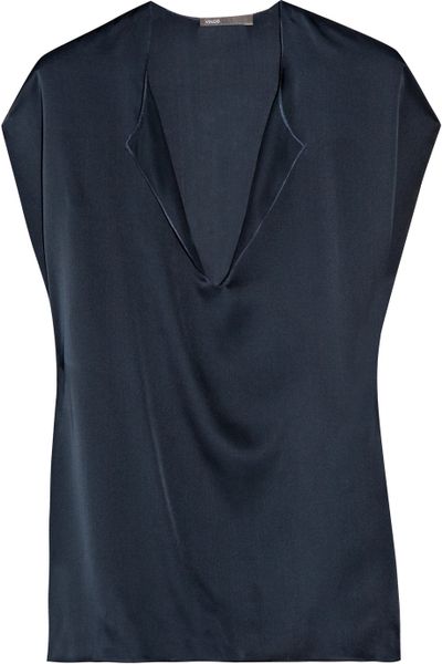 Vince Oversized Silk Top in Blue - Lyst