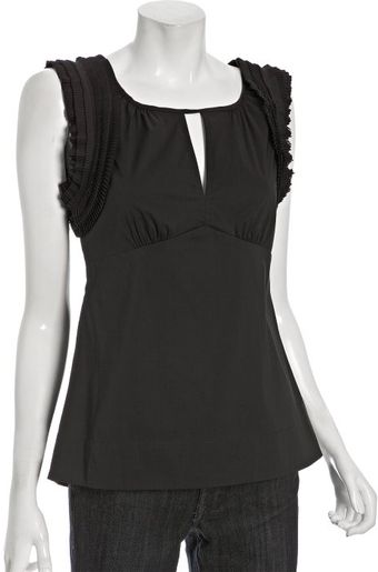 BCBGMAXAZRIA Black Poplin Pleated Sleeveless Top - Lyst
