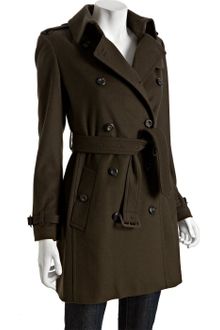 Burberry Olive Wool-cashmere Buckingham Belted Trench - Lyst