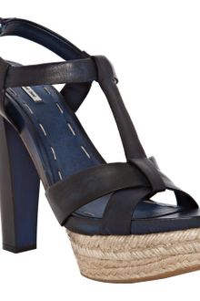 Miu Miu Denim Leather Jute Platform Sandals - Lyst
