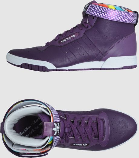 purple adidas shoes high tops