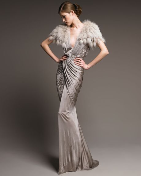 J. Mendel Ruched Jersey Gown in Beige (pearl) - Lyst