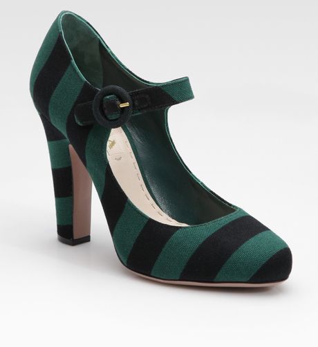 Prada Striped Mary Jane Pumps in Green - Lyst