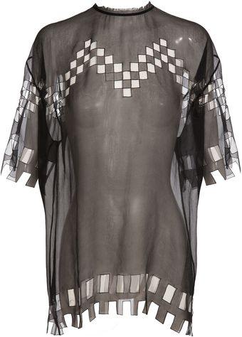  Auruore Silk Crepe T-shirt with Harlequin Motif 