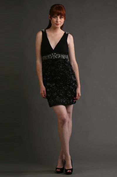 Sue Wong Jewel Encrusted Draped Sheath Dress in Black (silver) - Lyst