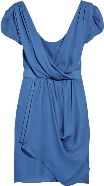 Tibi Draped Silk Dress in Blue - Lyst