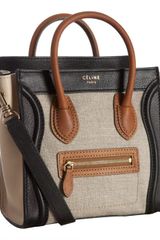 Celine Natural Canvas Leather Detail Nano Luggage Mini Crossbody Tote