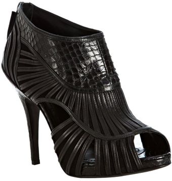 Black Strappy Leather Temptation Peep Toe Booties 
