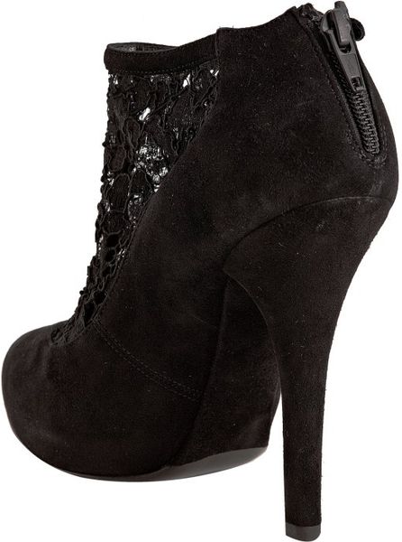 black lace bootie heels