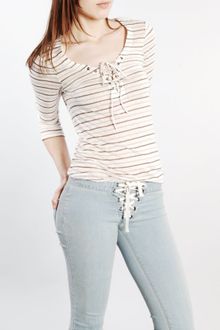 L'Agence 1/2 Sleeve Lace-front Top in Ivory - Lyst