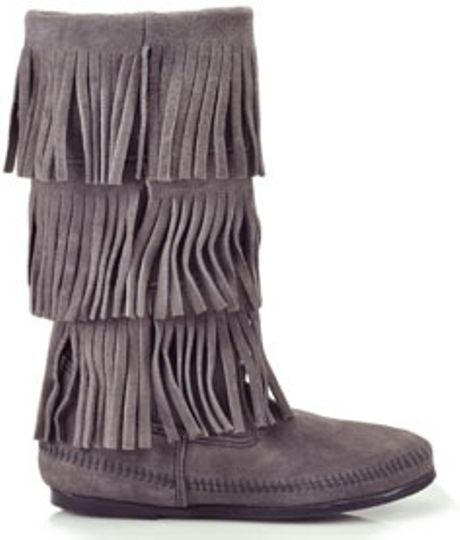gray fringe boots minnetonka 3 layer suede fringe boot in gray grey lyst gray fringe boots minnetonka 3 layer suede fringe boot in gray grey lyst