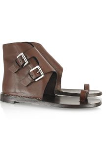 Michael Kors Buckled Flat Leather Sandals - Lyst