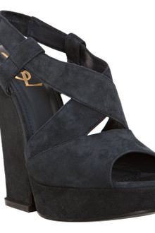 Yves Saint Laurent Dark Blue Suede Hortense 105 Platform Sandals - Lyst