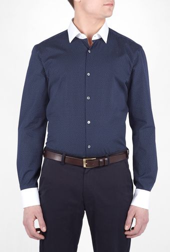 Hugo Boss Black Navy Pin Spot Contrast Collar Shirt - Lyst