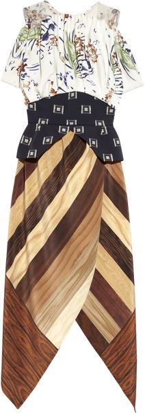  Printed Silk-crepe and Cotton Peplum Dress 
