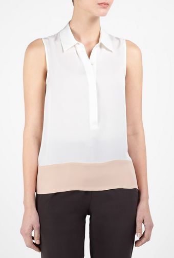 Banca Sleeveless Contrast Hem Silk Blouse 