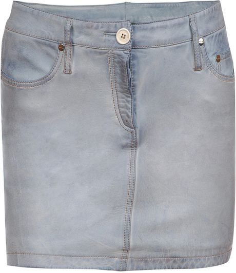 Alexander Mcqueen Overdyed Leather Mini Skirt in Blue - Lyst