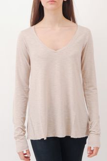 American Vintage Jacksonville V Neck Long Sleeve Tee Shirt : Nude - Lyst