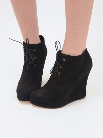 Stefania Suede Black Wedge Ankle Boot 