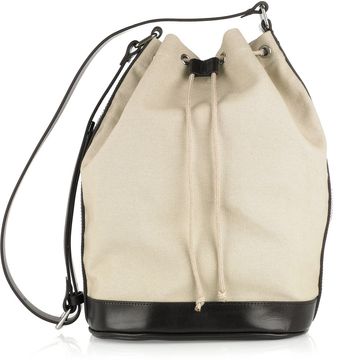  Leather-trimmed Cotton-canvas Bucket Bag 