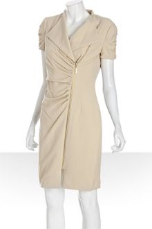 Ellen Tracy Khaki Bi-stretch Ruched Zip Front Dress - Lyst